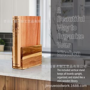 Juego de tablas de cortar de madera con forma de libro y base, color madera natural, rectangulares, para cocina. - Product Image 1