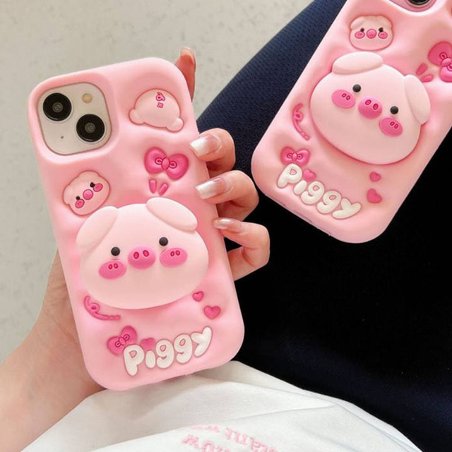 New Design Cute Piggy Silicone Cute 3D Cartoon Mobile Phone case for 13 14 15 16 17 Pro Max Pig protection Cover Shell