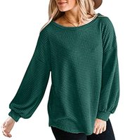 Benutzer definierte leichte weiche Damen lange Ballon ärmel Waffel Strick oberteile T-Shirt Rundhals ausschnitt Übergroßer Pullover Pullover Langarm