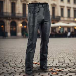 Pantalones Casuales de Pierna Recta para Hombre, de Cuero PU, Impermeables, Resistentes al Viento, Transpirables, Corte Regular, Bordados, Personalizables, Elegantes - Product Image 3
