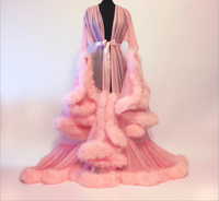 Robes de soirée pour femmes, vente en gros, transparentes, sexy, avec manches en plumes et traîne évasée