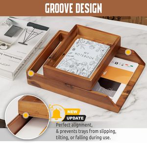 Acacia GỖ THƯ khay <span class=keywords><strong>Set</strong></span> 2-mảnh Tabletop Máy tính để bàn lưu trữ giấy Thư thư Thư thư Thư thư bản sao in không gian làm việc nâu-văn phòng phẩm Saver - Product Image 3