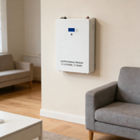 Módulo de Batería LiFePO4 de 5.12KWh 51.2V 300Ah para Montaje en Pared, para Sistema de Almacenamiento de Energía Solar Doméstico, BMS, 2000 Ciclos, 0.5-43C