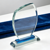 Trophée sportif personnalisable en verre cristal écologique gravé au laser pour enfants - Plaque de récompense bleu clair