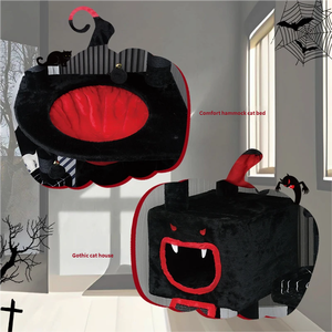Árbol para Gatos Gótico de Halloween con Postes Rascadores de Sisal, Condominio de Franela de 4 Niveles, Negro, 120cm, Uso Interior, Embalaje en Cartón - Product Image 1