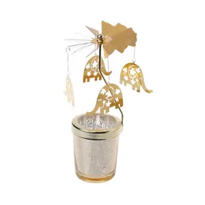 מתכת סיבוב פמוט חג המולד קרוסלה מסתובב תה מחזיק נר זהב בהיר עם תבנית מספר לאפשרות