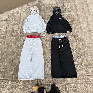 Custom Hoodies And <b>Sweatpants</b> <b>Set</b> 2 Piece 100%Cotton Tracksuits Thick Fabric 500gsm Heavyweight Plaid Inner Waist Sweatsuits - Product Image 2