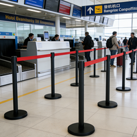 Barrière de contrôle de foule en acier inoxydable noir avec poteau de guidage et ceinture rétractable pour centre commercial, banque, aéroport, hôtel, événement 2m 3m