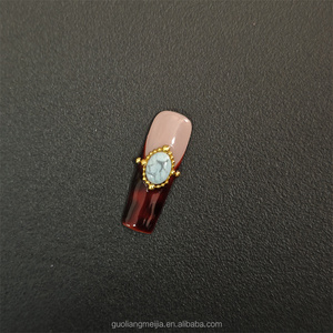 <span class=keywords><strong>Faux</strong></span> <span class=keywords><strong>ongles</strong></span> de style baroque à pression avec horloge 3D et pierre <span class=keywords><strong>turquoise</strong></span>, forme carrée longue pour événements - Product Image 2