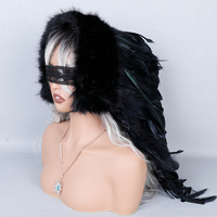 Coiffe en plumes d'autruche noires avec bande de fourrure, style dentelle, pour performance scénique de carnaval, couleur personnalisée