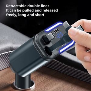 Nouveau chargeur 5-en-1 2026 Type-C PD 120W à charge rapide pour voiture avec câble rétractable, adaptateur, lumière d'ambiance et affichage numérique - Product Image 3