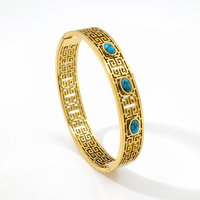 Bracelets Joncs Chunky Femme en Acier Inoxydable Plaqué Or 18K, Motifs Creux Turquoise, Vente en Gros, Luxe et Tendance