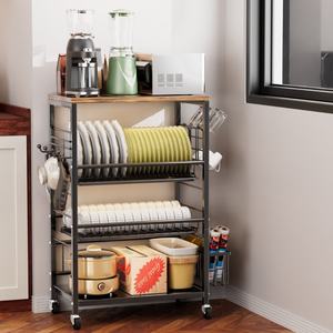 Organiseurs de <span class=keywords><strong>cuisine</strong></span> multifonctionnels modernes en bois et étagères de rangement pour four en métal avec roulettes et drainage pour la <span class=keywords><strong>cuisine</strong></span> - Product Image 1