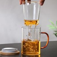 Pemisah Teh dan Air Gelas Tebal Tutup Bambu Filter Transparan Aman untuk Mesin Cuci Piring dan Microwave Cangkir Seduh Teh Kantor Modern
