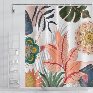 Rideau <span class=keywords><strong>de</strong></span> douche en polyester imprimé mandala fleurs et feuilles, style bohème et américain, sans perçage, décoration <span class=keywords><strong>de</strong></span> <span class=keywords><strong>salle</strong></span> <span class=keywords><strong>de</strong></span> <span class=keywords><strong>bain</strong></span> - Product Image 1