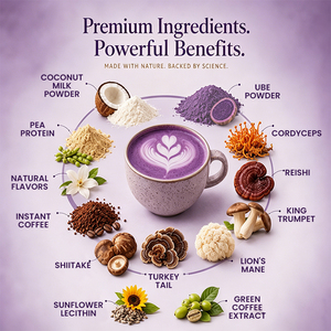 Marca Privada: Hermoso Latte Morado con 6 Hongos Funcionales, Café de Vainilla con Hongos, Latte de Ñame Morado Ube - Product Image 2