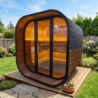 Sauna en bois d'épinette pour 4 à 6 personnes, sauna à vapeur imperméable avec fenêtre panoramique en verre pour les loisirs en plein air dans la cour
