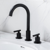 Robinet de lavabo en laiton doré brossé, 3 trous, à poser sur le comptoir, bec pivotant à 360 degrés avec flexibles d'alimentation en eau CUPC