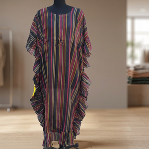 Kaftan Frill <b>Muslin</b> Woven Eco-Friendly Floor-Length Natural Waist Printed Lightweight Casual <b>Dress</b> for Women - Product Image 3