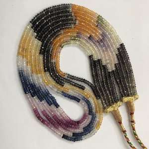 Joyería: Cuentas facetadas de zafiro natural multicolor (verde, amarillo, naranja, morado, azul, blanco) de 3.5-4mm, en forma de rondel, semipreciosas, en hilo. - Product Image 2