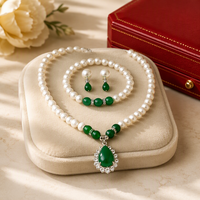 Set Perhiasan Mutiara Air Tawar Alami 3 Buah Kalung Gelang Anting 8-9mm Liontin Bentuk Air Mata JadeRitual