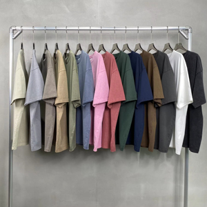 เสื้อยืดผู้ชายแบบย้อมสีเอซิด ขายส่ง เสื้อยืดผ้าฝ้ายหนานุ่ม พิมพ์ลายกราฟิก โลโก้สั่งทำได้ ทรงโอเวอร์ไซส์ สไตล์วินเทจ - Product Image 1