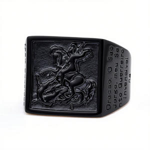 خاتم القديس جورج من الفولاذ المقاوم للصدأ، خاتم فريد للرجال، خاتم عتيق للرجال بتصميم القديس جورج والتنين، خواتم ملكية، هدايا مجوهرات - Product Image 1