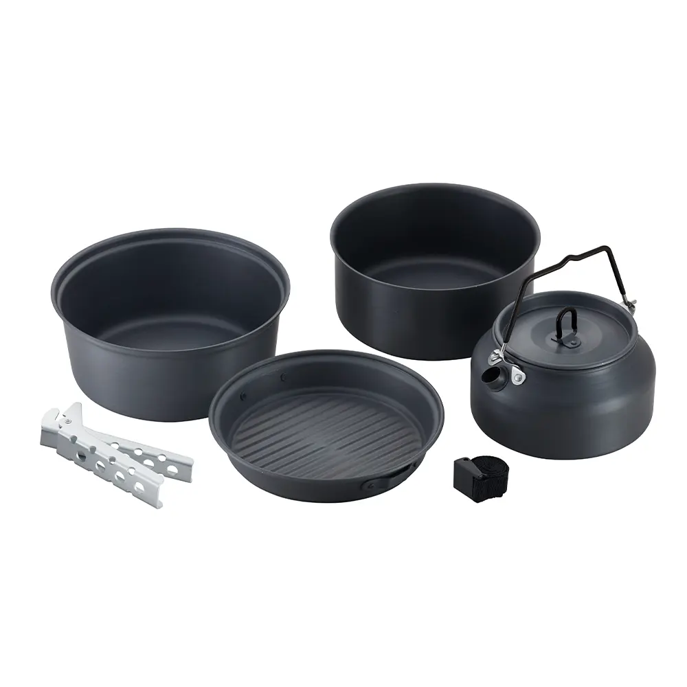 Op Maat Gemaakte Servies Wandelen Kookgerei Sets Nonstick Aluminium Gietijzeren Camping Kookgerei Pot