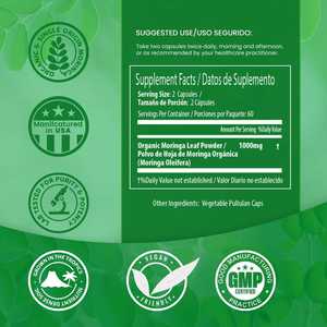 Kapsul daun <span class=keywords><strong>Moringa</strong></span> 1000mg | Vitamin & besi kaya suplemen | Vegan non-gmo Halal bersertifikat dukungan energi dewasa - Product Image 2