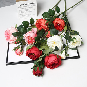 ดอกกุหลาบประดิษฐ์ Lichao แบบ 4 หัว รุ่นออสติน ดอกไม้ผ้าไหมสำหรับตกแต่งงานแต่งงาน ช่อดอกไม้พลาสติกทำมือ - Product Image 3