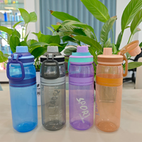 Bouteille d'eau sport en plastique transparent à large ouverture de 750 ml, sans BPA, qualité alimentaire, couleurs et motifs personnalisés disponibles