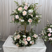 Composition florale artificielle en boule, style forêt, rose poudré et verdure, pour mariage, vente en gros