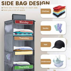 5/6 <b>Shelf</b> Weekly Clothes Organizer for Kids Hanging Daily Closet Organization Days of the Week Clothing Divider Storage - Product Image 4