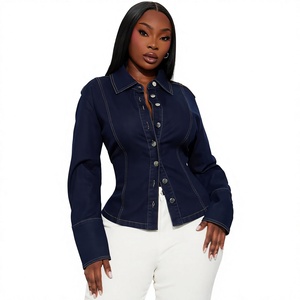 Women Denim Shirt Long Sleeve Button <b>Up</b> Solid Color Casual Autumn Style Regular Fit Full Length Cotton Top - Product Image 1