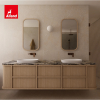 Armoire de salle de bain en bois massif de chêne blanc japonais Alland avec double vasque, style Wabi Sabi, miroir mural, meuble de rangement