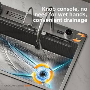 Lavello nero alto e basso lavello da cucina con <span class=keywords><strong>porta</strong></span> coltelli lavabo per verdura con tagliere in acciaio inox <span class=keywords><strong>Pia</strong></span> lavello nero - Product Image 5