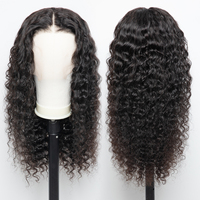 Perruque brésilienne Remy à ondulations profondes, pré-épilée à 180 %, longue, avec dentelle frontale transparente, sans colle, noire, vente en gros