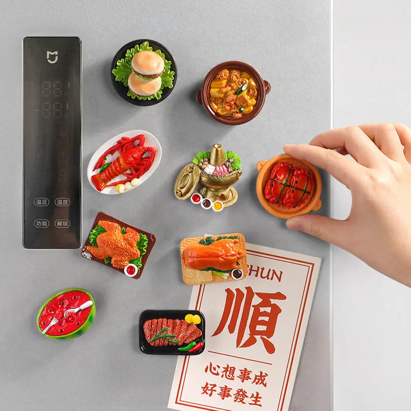 Simulazione creativa cibo speciale cibo cinese gioco adesivo frigorifero snack cibo finito 3D resina tridimensionale magnetica