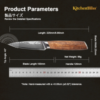 Couteau utilitaire KitchenBliss en acier Damas à 67 couches, 4 pouces, VG10, couteau de cuisine japonais forgé pour peler les fruits et la viande