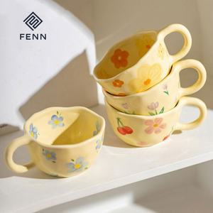FENN personalizado mano pellizcado Irregular flor leche té taza Ins estilo coreano avena desayuno taza Drinkware cocina tazas de cerámica - Product Image 1