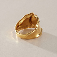 Vintage Einfacher 18K Gold Edelstahl Tropfenförmiger Natürlicher Tigerauge-Stein Welliger Breiter Offener Ring Abstrakter Skulpturaler Fingerschmuck