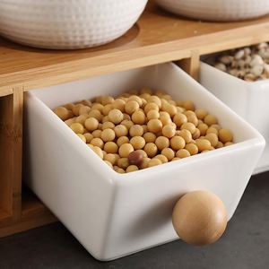 Professional Custom Bamboo 2 Tier <b>Kitchen</b> Spice Rack Organizer with Porcelain Spice Jar Container - Product Image 5