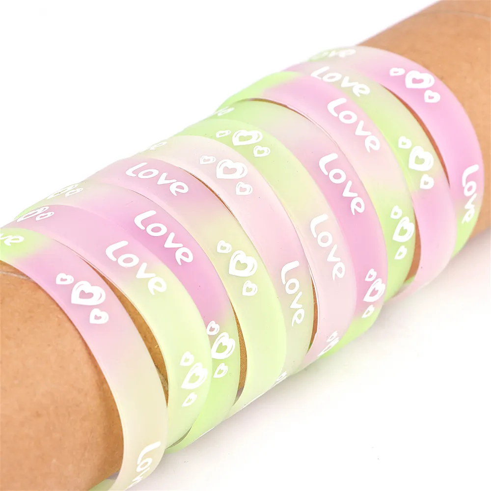Party supplies print bileklik rubber luminous wrist band sports bracelet strap silicone promotional wristband with logo custom