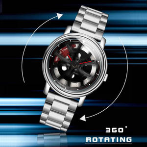 Wholesale Men Fashion Cool <b>Racing</b> <b>Wheel</b> Design Rotating Quartz Watch Stainless Steel Band Waterproof Sports Analog Wristwatch - Product Image 6