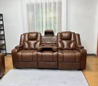 Conjunto de Sofás Reclinables Eléctricos de Cuero Sintético de Alta Calidad con Reposacabezas Móvil y Mesa Elevadora, Ecológico para Sala de Estar
