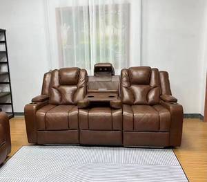 Conjunto de Sofás Reclinables Eléctricos de Cuero Sintético de Alta Calidad con Reposacabezas Móvil y Mesa Elevadora, Ecológico para Sala de Estar - Product Image 2
