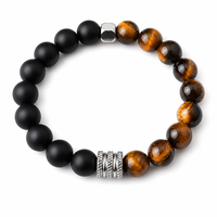 Bracelet en œil de tigre, obsidienne mate et pierre de lave pour homme, avec entretoise en acier inoxydable, protection énergétique, extensible, cadeau, vente en gros