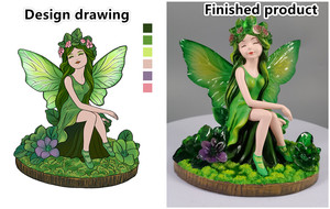 Statue de Figurines de queue de fée rouge foncé en résine d'ornement de bureau de haute qualité avec aile verte - Product Image 3