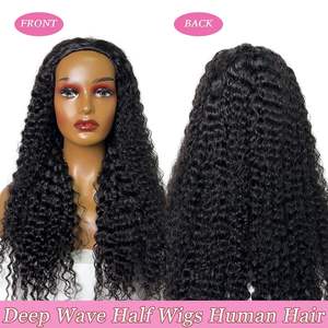 Pelucas de Cabello Humano a Bajo Precio, Media Peluca Rizada sin Pegamento, 3 en 1, con Diadema de Cordón Ajustable, Lista para Usar, Color Negro Natural - Product Image 2