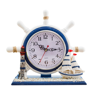 Nautical <b>Table</b> <b>Clock</b> Circular Silent Desk <b>Clock</b> For Bedroom Living Room Mediterranean Style Decorative <b>Clock</b> - Product Image 4